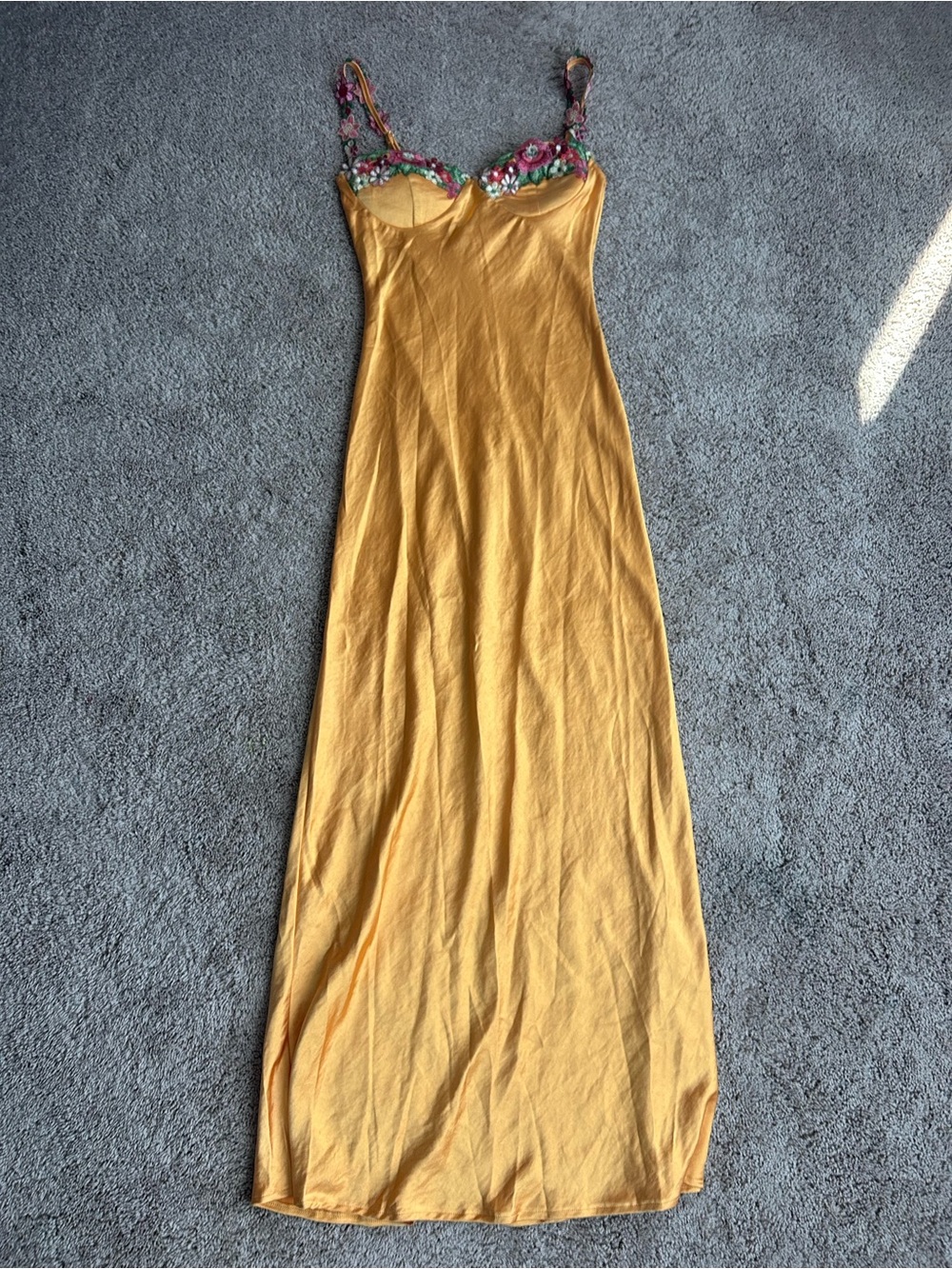 Hello Molly mango Maxi Slip Dress with Floral Trim size 4